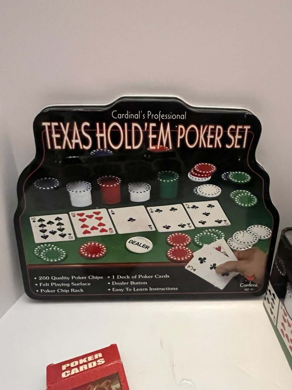 Cardinal Professional Texas Hold’em Poker Set Tin Incomplete Chips Cards Dealer
